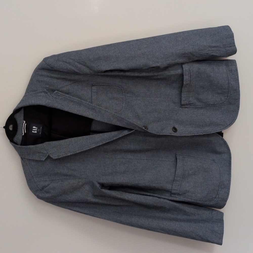 GAP 100% Cotton Denim Blue Chambray Men's 2 Button Blazer Large